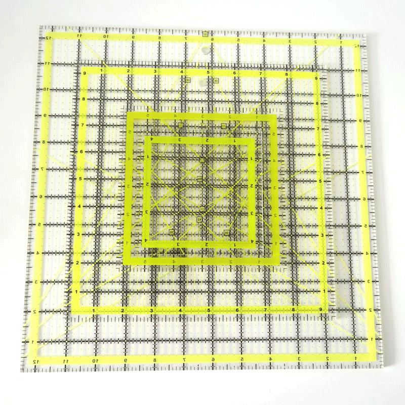 Quilting Ruler Square - 4 Stück quadratische Acryl-Quiltlineale, Stoffschneidelineal, Gitterlinie,