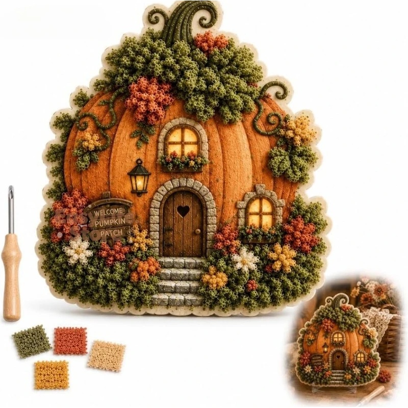 Textile Sewing Techniques - Fantasievolles 3D-Stoff-Poke-Art-Set „Pilzhütte“ (Mondmotten) | Nichtnäh-Press-Technik: