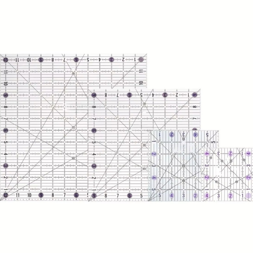 Quilting Ruler Square - 4-teiliges quadratisches Acryl-Quiltlineal-Set, transparente Stoffschneidevorlage, Gitter-Ausrichtungshilfe