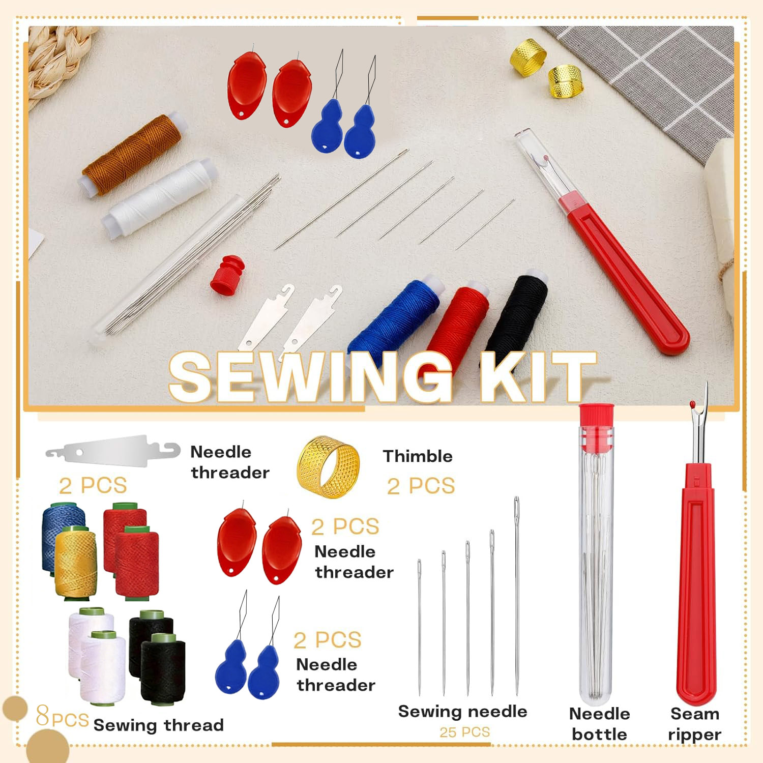 Sewing Garments - 43-teiliges Großöhr-Nähnadel-Set, Haushaltsbedarf, Hartstahl-Nähzubehör, DIY-Bastelbedarf, unverzichtbar
