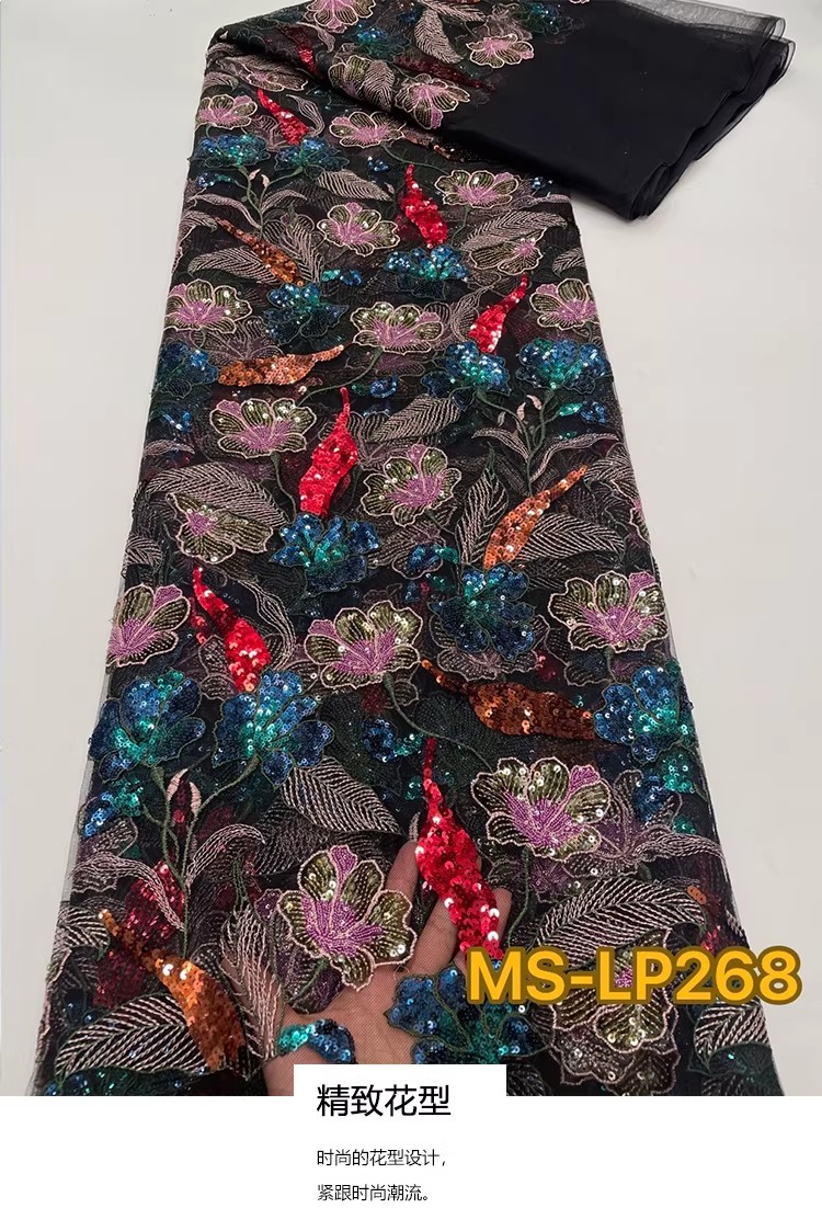 Sewing Garments - 1 Yard Luxuriöser, zweifarbiger Perlen-Blumen-Pailletten-Stickstoff für